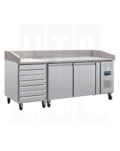 Polar U-serie pizza werkbank met marmeren blad en deeglades 428L